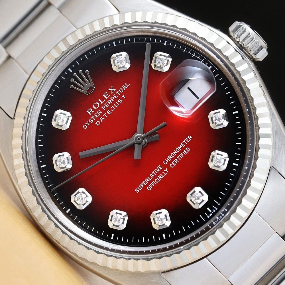Men's Rolex 36mm Red Dial Diamond Watch